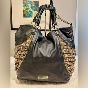 Gently Used BETSEY JOHNSON  Black Leather and Leopard Print Women's Bag